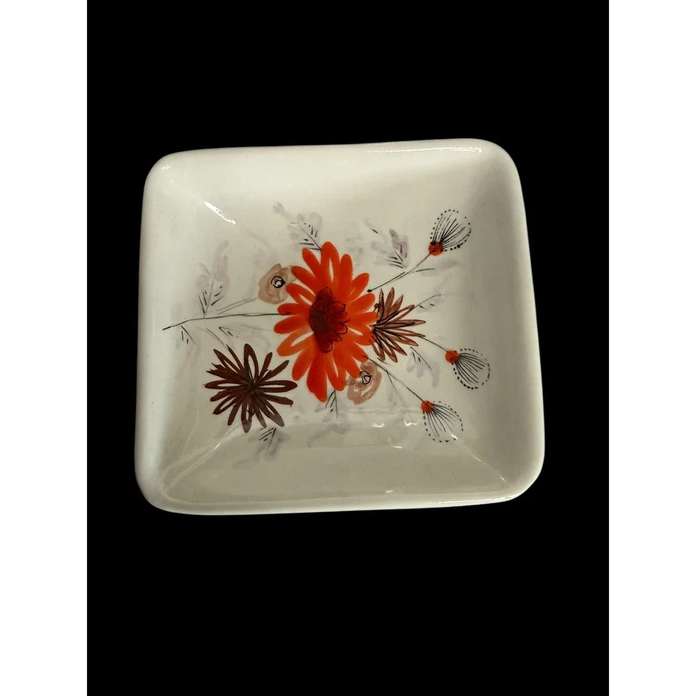 Vintage Italy Trinket Dish Home 5in White Excellent Floral Hand Painted 360 MCM